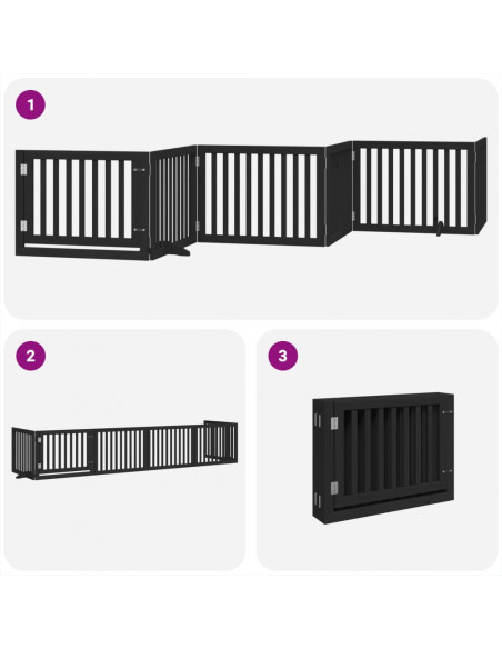 Cancello per Cani Porta Pieghevole Nero 6 Pannelli 480cm Pioppo