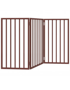 Cancello Cani Pieghevole 3 Pannelli Marrone 150cm Legno Pioppo 2