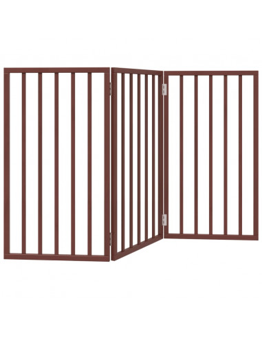 Cancello Cani Pieghevole 3 Pannelli Marrone 150cm Legno Pioppo