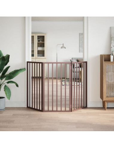 Cancello Cani Pieghevole 3 Pannelli Marrone 150cm Legno Pioppo