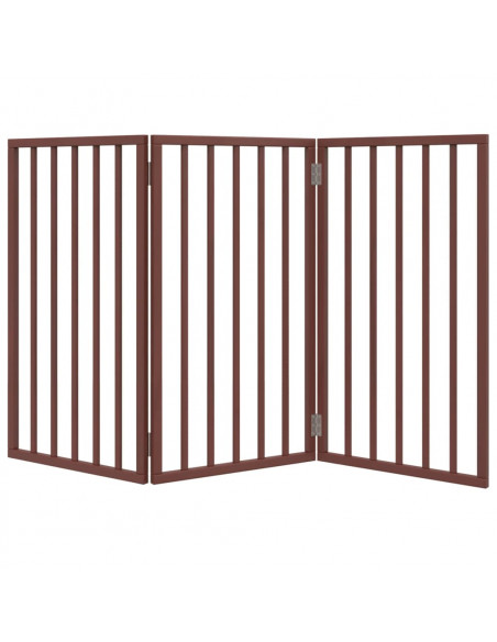 Cancello Cani Pieghevole 3 Pannelli Marrone 150cm Legno Pioppo