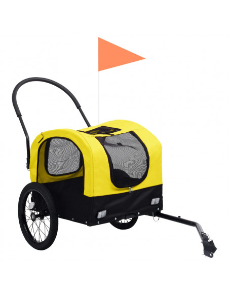 Rimorchio Bici per Animali Carrello Jogging 2in1 Giallo e Nero