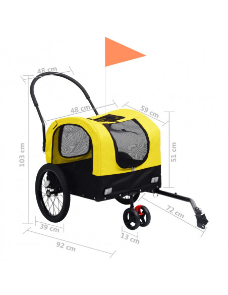 Rimorchio Bici per Animali Carrello Jogging 2in1 Giallo e Nero