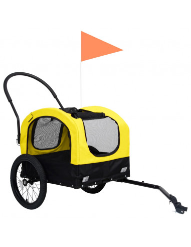 Rimorchio Bici per Animali Carrello Jogging 2in1 Giallo e Nero