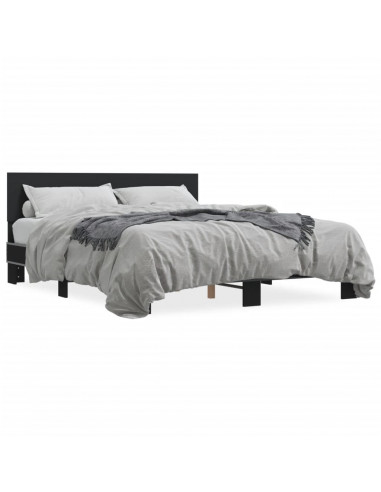 Giroletto Nero 160x200 cm in Legno Multistrato e Metallo