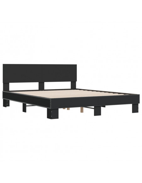 Giroletto Nero 160x200 cm in Legno Multistrato e Metallo