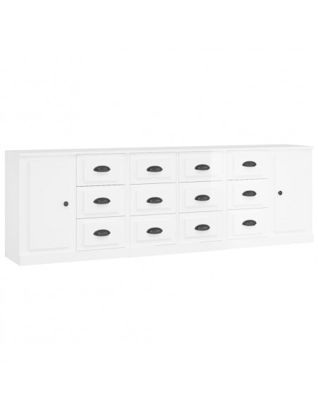 Credenze 3 pz Bianco Lucido in Legno Multistrato