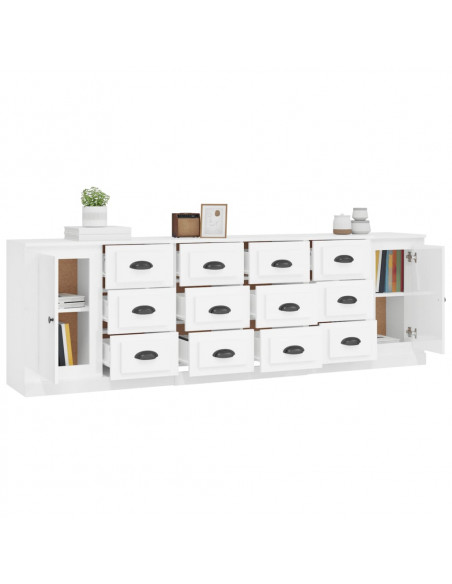 Credenze 3 pz Bianco Lucido in Legno Multistrato