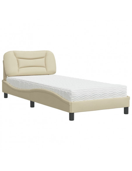 Letto con Materasso Crema 90x200 cm in Tessuto