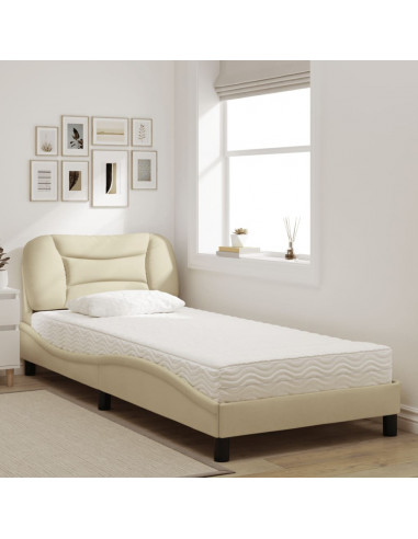 Letto con Materasso Crema 90x200 cm in Tessuto