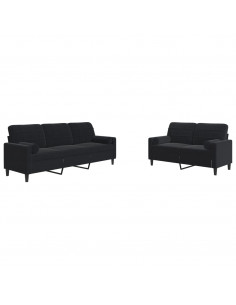 Set di Divani 2 pz con Cuscini e Rinforzi Nero in Velluto 2