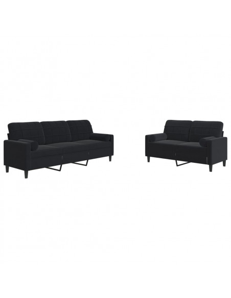 Set di Divani 2 pz con Cuscini e Rinforzi Nero in Velluto