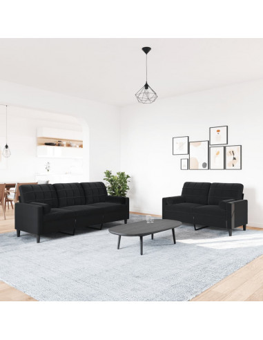 Set di Divani 2 pz con Cuscini e Rinforzi Nero in Velluto