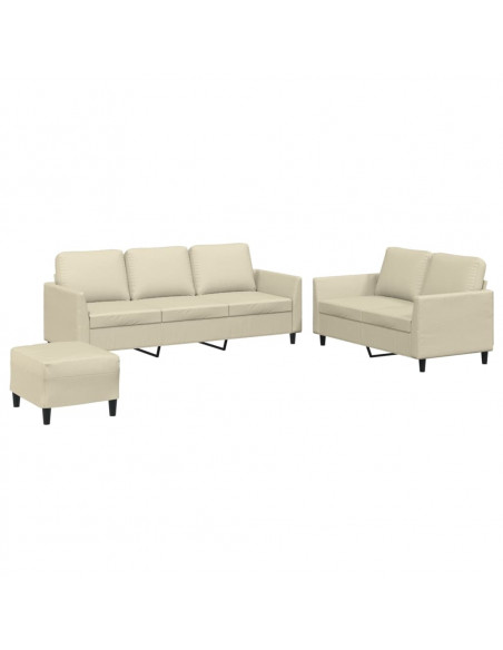 Set di Divani 3 pz con Cuscini crema in Similpelle