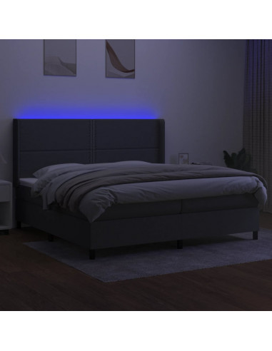 Letto a Molle Materasso e LED Grigio Scuro 200x200cm in Tessuto