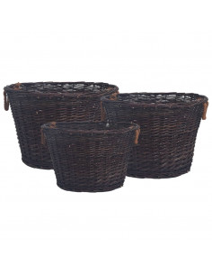 Set Cestini Portalegna Impilabili 3 pz Marrone Scuro in Salice 2