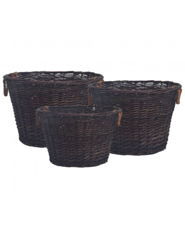 Set Cestini Portalegna Impilabili 3 pz Marrone Scuro in Salice