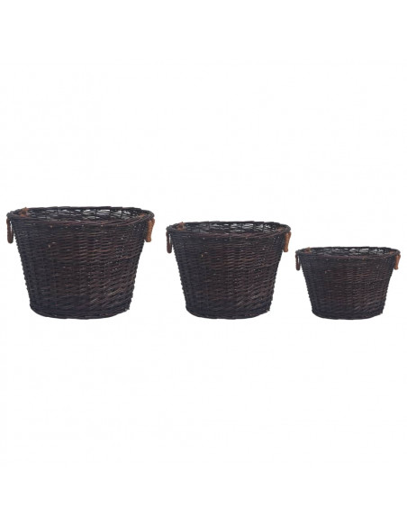 Set Cestini Portalegna Impilabili 3 pz Marrone Scuro in Salice