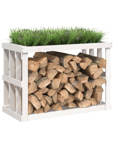 Portaceppi da Esterno Bianco 108x52x74 cm Legno Massello Pino