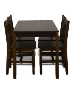 Set Tavolo da Pranzo con 4 Sedie Marrone