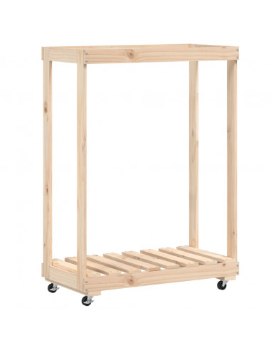 Portalegna con Ruote 76,5x40x108 cm Legno Massello di Pino