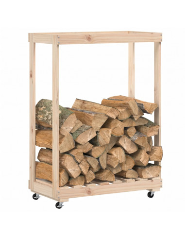 Portalegna con Ruote 76,5x40x108 cm Legno Massello di Pino