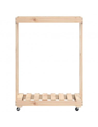 Portalegna con Ruote 76,5x40x108 cm Legno Massello di Pino