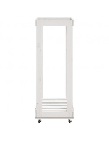 Portalegna con Ruote Bianco 76,5x40x108 cm Legno Massello Pino