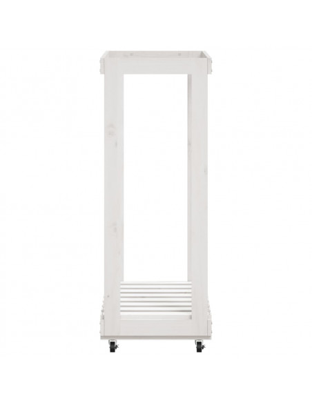 Portalegna con Ruote Bianco 76,5x40x108 cm Legno Massello Pino