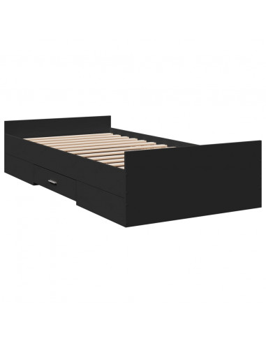 Giroletto con Cassetti Nero 100x200 cm in Legno Multistrato