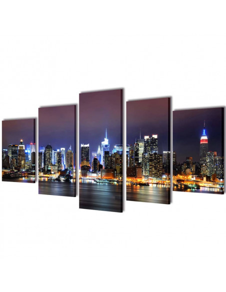 Set Stampa su Tela da Muro Panorama New York a Colori 200x100cm