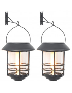 Lanterne Solari per Esterni 2 pz Fiamma Tremolante Bianco Caldo 2