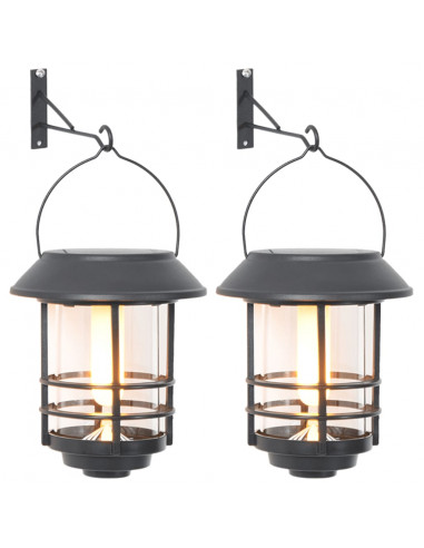 Lanterne Solari per Esterni 2 pz Fiamma Tremolante Bianco Caldo