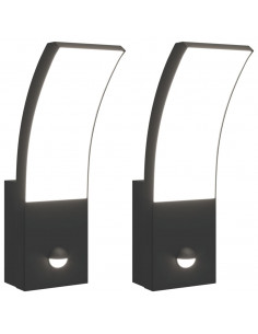 Applique con LED e Sensore 2 pz Nere in Alluminio Pressofuso 2