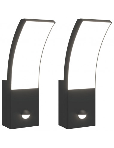 Applique con LED e Sensore 2 pz Nere in Alluminio Pressofuso