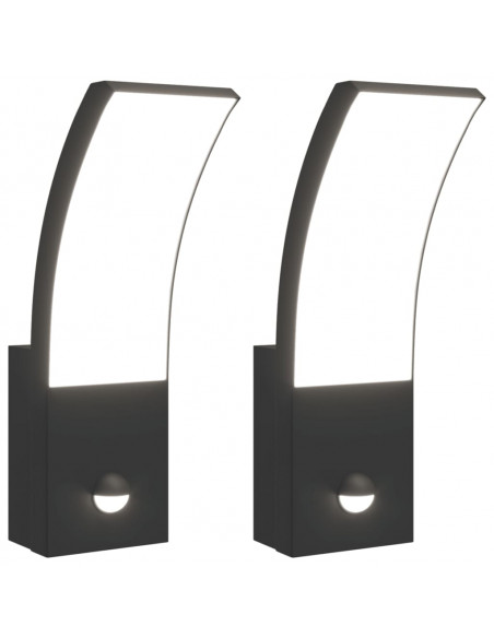 Applique con LED e Sensore 2 pz Nere in Alluminio Pressofuso
