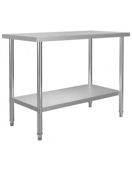 Tavolo Lavoro Cucina con Mensola 120x60x150 cm in Acciaio Inox