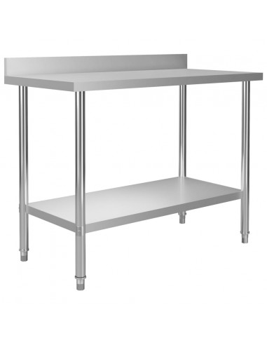 Tavolo Lavoro Cucina con Mensola 120x60x150 cm in Acciaio Inox