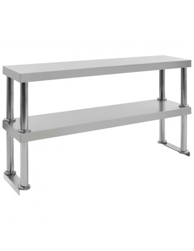 Tavolo Lavoro Cucina con Mensola 120x60x150 cm in Acciaio Inox