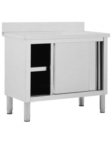 Banco da Lavoro con Ante Scorrevoli 100x50x(95-97)cm in Acciaio