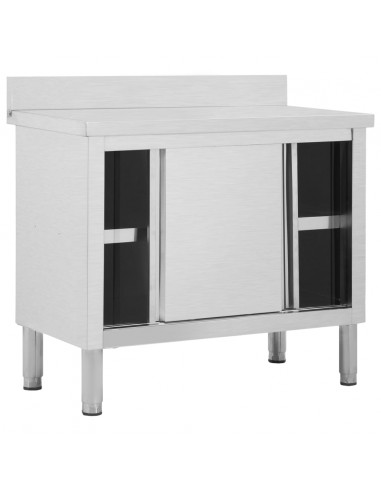 Banco da Lavoro con Ante Scorrevoli 100x50x(95-97)cm in Acciaio