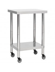 Tavolo da Lavoro Cucina con Ruote 60x60x85 cm in Acciaio Inox 2