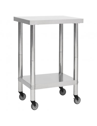 Tavolo da Lavoro Cucina con Ruote 60x60x85 cm in Acciaio Inox