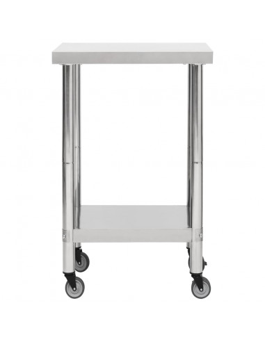 Tavolo da Lavoro Cucina con Ruote 60x60x85 cm in Acciaio Inox