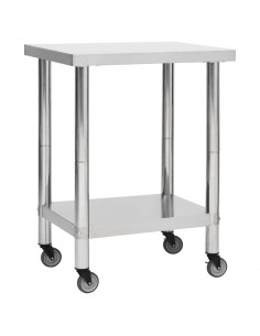 Tavolo da Lavoro Cucina con Ruote 80x30x85 cm in Acciaio Inox 2
