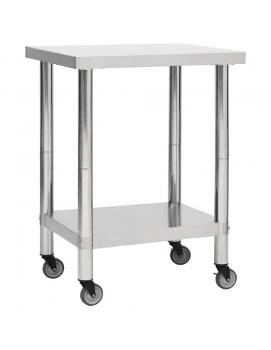 Tavolo da Lavoro Cucina con Ruote 80x30x85 cm in Acciaio Inox