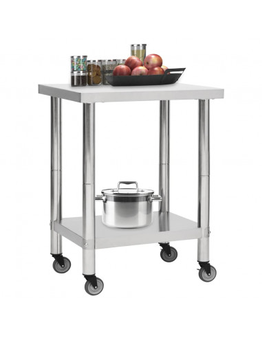 Tavolo da Lavoro Cucina con Ruote 80x30x85 cm in Acciaio Inox