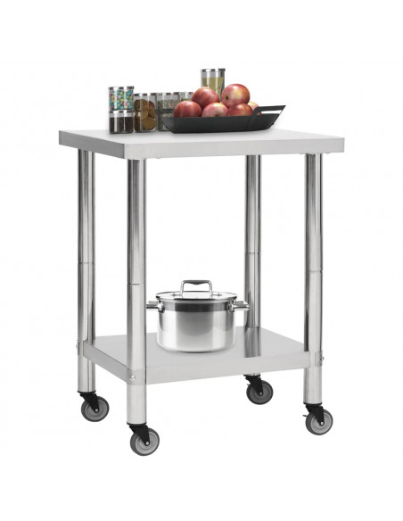 Tavolo da Lavoro Cucina con Ruote 80x30x85 cm in Acciaio Inox