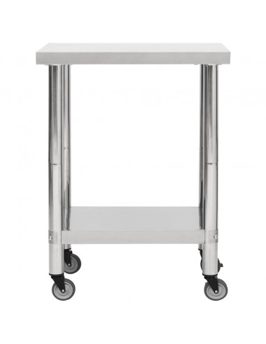 Tavolo da Lavoro Cucina con Ruote 80x30x85 cm in Acciaio Inox