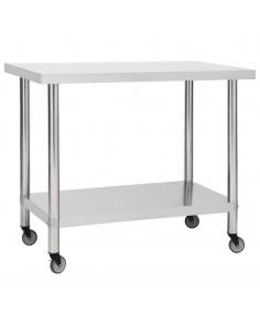 Tavolo da Lavoro Cucina con Ruote 80x60x85 cm in Acciaio Inox 2